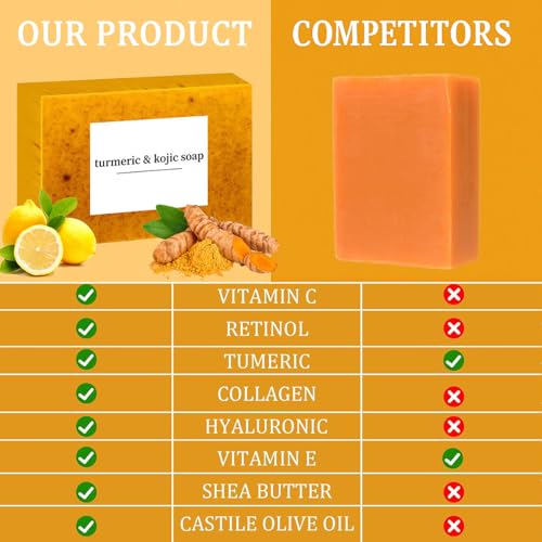 Lemon Turmeric Kojic Soap, Lemon Turmeric Kojic Soap Bar for Face & Body - Jabon De Curcuma, Natural Handmade Deep Cleansing & Exfoliating Soaps Bar Moisturizing Skin Care