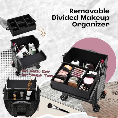 5-in-1 Makeup Train Case on Wheels with Removable Trays