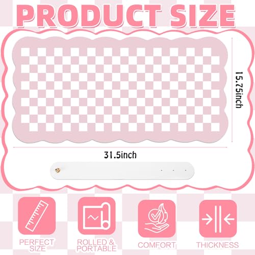 Pink Checkered Makeup Mat 31.5x15.7 Dual-Sided Vanity Pad