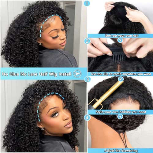 Kinky Curly Half Wig Human Hair 200% Density Glueless