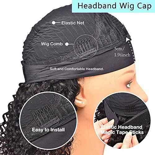 XSY Headband Wig Human Hair Deep Wave 20 Inch Curly Headband Wigs for Women 10A Brazilian Human Hair Wigs Glueless None Lace Front Wig Natural Color
