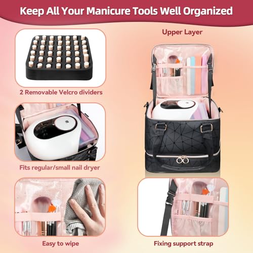 Nail Polish Organizer Bag 126 Bottle Capacity 3-Layer Storage