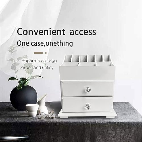 White Wood Cosmetics Organizer Makeup & Beauty Accessories Storage Rack with Drawers for Neat & Organize Storing of Makeup Tools Small Accessories at Home & Office Vanities & Bathroom Counter-top