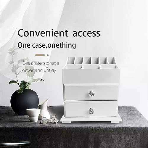 White Wood Cosmetics Organizer Makeup & Beauty Accessories Storage Rack with Drawers for Neat & Organize Storing of Makeup Tools Small Accessories at Home & Office Vanities & Bathroom Counter-top