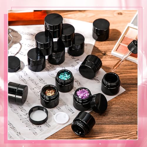 Norme 140 Pack 10ml Glass Cosmetic Jars with Lids, Refillable Sample Containers for Lip Balm, Cream, Lotion, Travel Size, Inner Liner, Wide Mouth(Black)