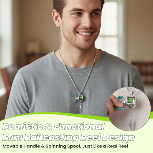 Fishing Reel Necklace Pendant for Men & Women