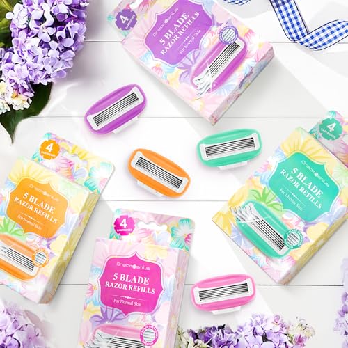 DreamGenius Women¡¯s Razor Blades Refills Include 4 Cartridges, Extra Smooth 5-Blade Travel Razor Refills for Comfort Shaving, Pink