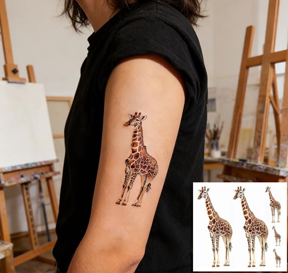 Watercolor Giraffe Temporary Tattoos - 6 Sheets Waterproof