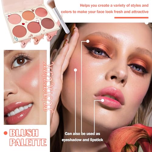 6-Color Blush & Contour Palette with Highlighter and Brush