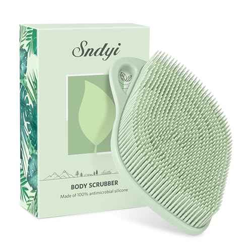 Sndyi Silicone Body Scrubber, Gentle Exfoliating Body Scrubber for Sensitive Skin, Leaf Shaped Shower Scrubber for Body with Lathering Bristles, Silicone Loofah Body Brush for Showering, Green