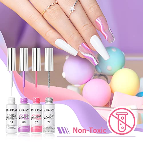 RARJSM Gel Liner Nail Art, Cotton Candy Collection Painting Gel Nail Art Polish Set Wire Drawing Gel for Nail Adesign Nail Art Brushes Set 6 Pcs Nail Art Design Pen Painting Tools