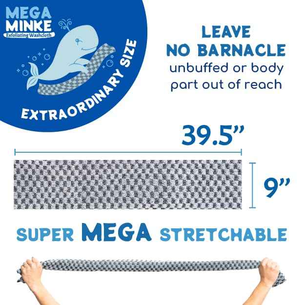 JJ KENT MEGA Minke Exfoliating Washcloth - Reusable Exfoliating Body Scrubber and Dead Skin Remover for Super Soft Skin - Rip-Resistant Large Washcloths for Showering