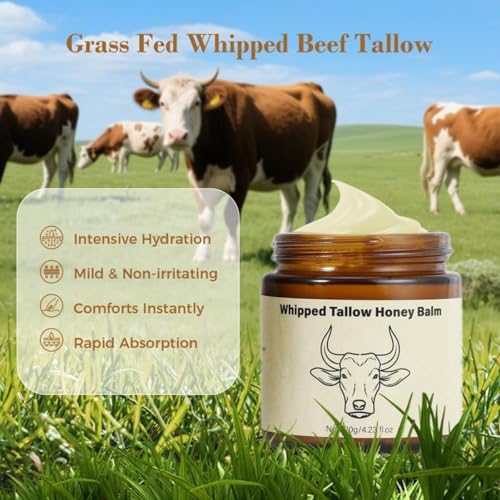 Beef Tallow for Skin - Whipped Moisturizer Balm, Natural Hydrating Cream for Face & Body, Relief for Dry & Sensitive Skin, Tallow Honey Balm (2)