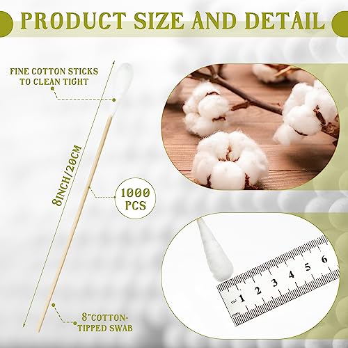 Kigley 1000 Pcs 8" Large Cotton Swabs with Bamboo Handle 1/2"