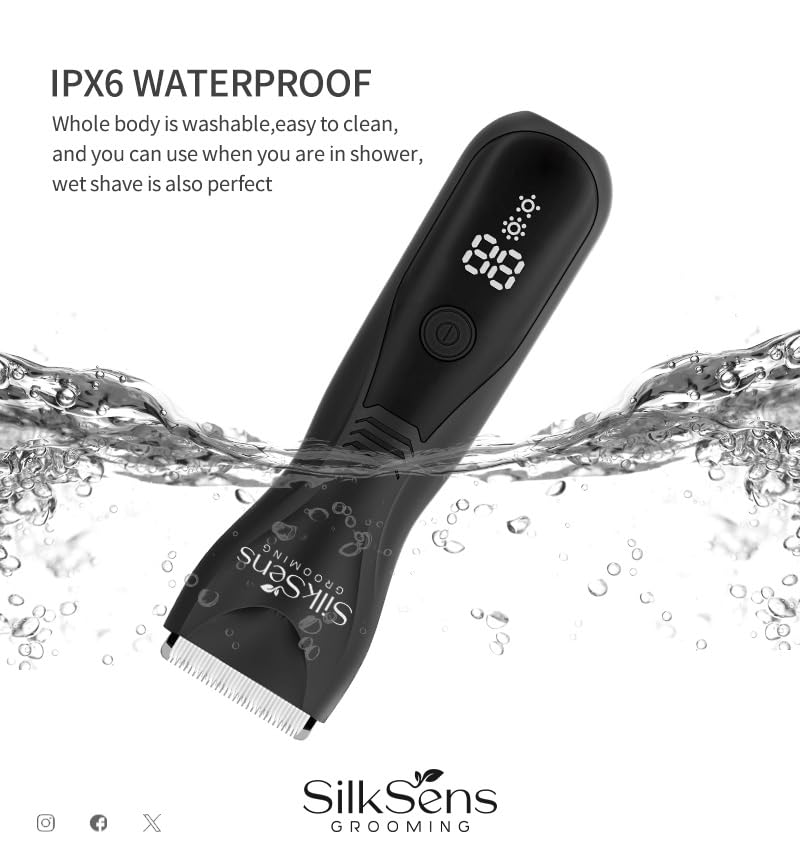 Body Trimmer and Men's Sensitive Area Razor from SilkSens with Charge Ratio Display and Luminous for Comfortable Use for Body Cleaning Waterproof