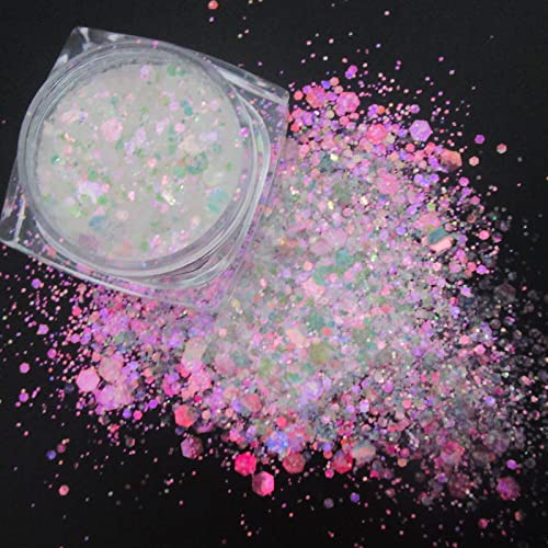 LoveOurHome 24 Box Iridescent Aurora Glitters Powder Pigment Nail Decorations Hexagon Chunky Flakes Sequins Accessories for Resin Epoxy Crafts Festival Makeup Body Acrylic Nails Design