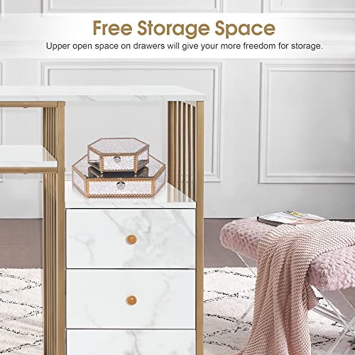 BarberPub Manicure Table with Storage Drawers - Golden Nail Desk