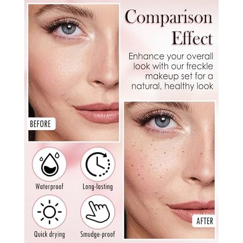 2 Pcs Faux Freckle Stamp Pen, Liquid Freckle Stamp and Freckles Pen Set, Waterproof Long-Lasting Quick Dry Freck Pencil for Natural Lifelike Sunkissed Fake Face Freckles Tattoo Makeup, 02 Medium Brown