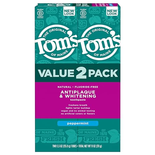Tom's of Maine Fluoride-Free Whitening Toothpaste, Peppermint 2-Pack (5.5 oz)