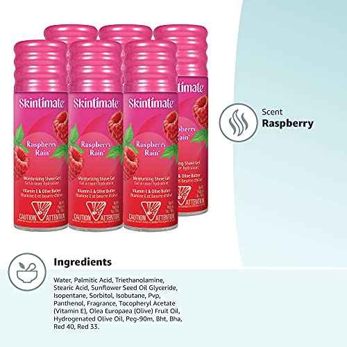 Skintimate Raspberry Rain Shave Gel for Women, 6 Pack | Skintimate Shaving Cream for Women, Womens Shaving Cream, Shave Cream, Shaving Foam, Womens Shave Gel, Pack of 6, 7oz each