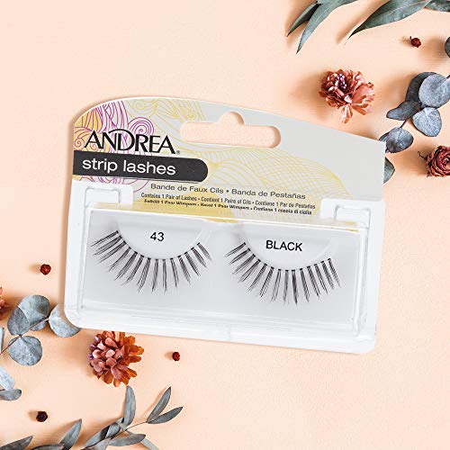 Andrea Strip Lashes Style 43 ? Black Natural False Eyelashes, Reusable Lightweight Lash Set, 4 Pairs