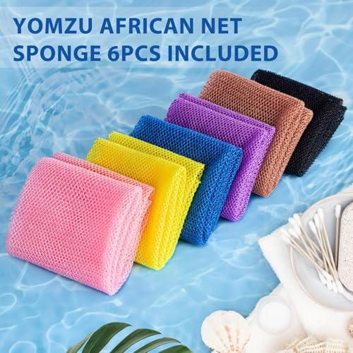 YOMZU African Net Exfoliating Bath Sponge - 6 Pack, 31.4" Long
