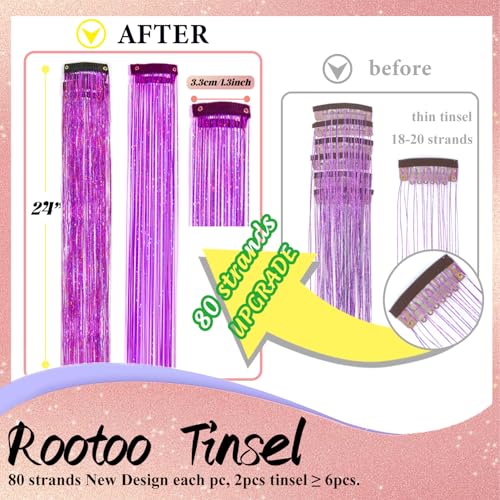 Purple Hair Tinsel Clip In Extensions 24 Inch 12 Pcs