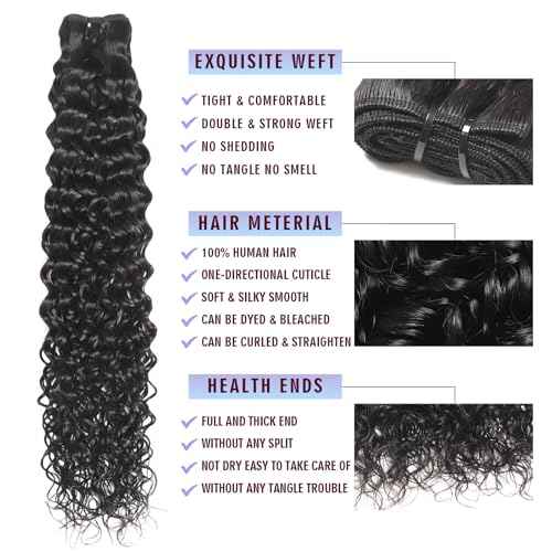 Water Wave Bundles Human Hair 10A Brazilian Unprocessed Virgin Human Hair Curly Human Hair Bundles Wet and Wavy Hair 14 16 18 Inch Double Weft Thick and Full Natural Black