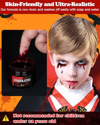 Fake Blood Makeup Kit - 3 Realistic Formulas for Halloween Costumes