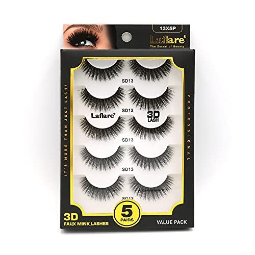 Laflare 3D Faux Mink Eyelashes 5 Pair Pack - Silk Lashes