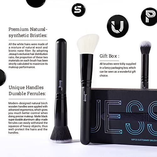 Jessup 10Pcs Black Brushes Set T323 With Eyeliner Brushes Set T324