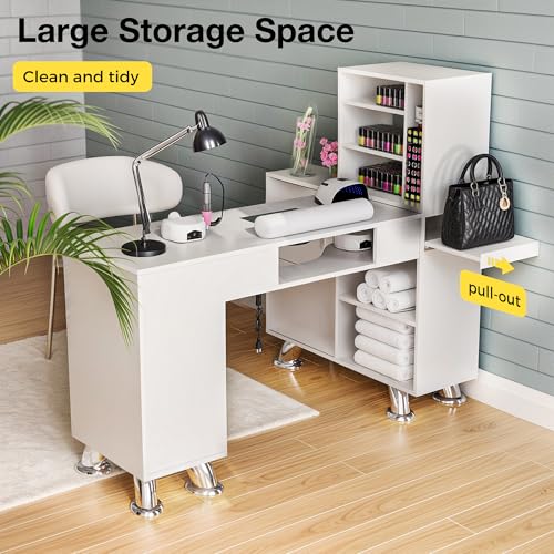L-Shaped Nail Station with Dust Collector - White Salon Table