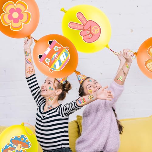 72 Pc Groovy Party Favors Kit - Punch Balloons & Tattoos
