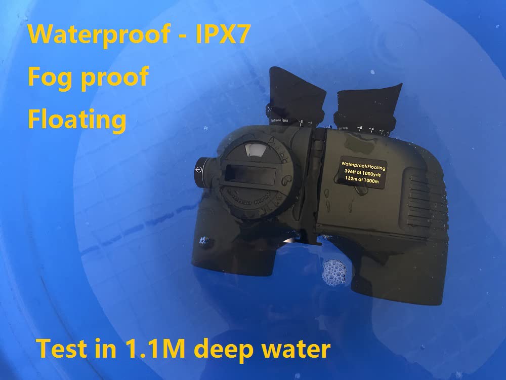 Hooway 7x50 HD Waterproof Military Marine Binoculars w/Internal Rangefinder & Compass for,Bird Watching,Boating and More(Army Green)