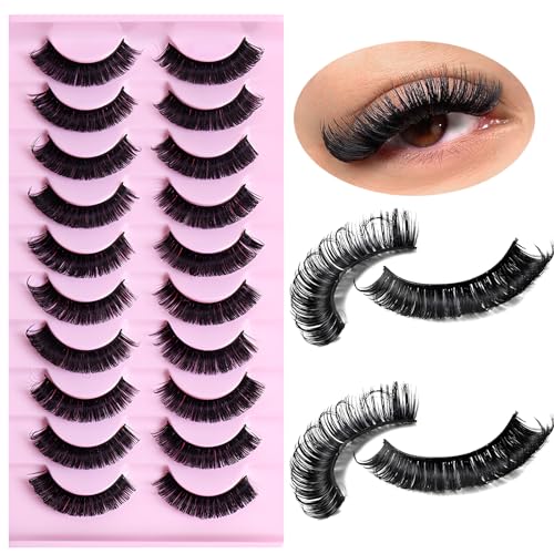 Russian Strip False Eyelashes D Curly Wispy Fluffy - 10 Pairs