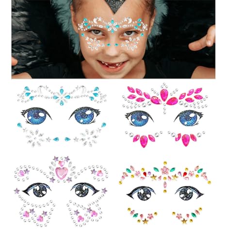 Kids Face Jewels Gems 4-Pack – Sparkly Rhinestone Stickers