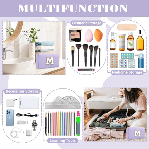 Personalized Makeup Bag with Initial Patch - PU Leather Cosmetic Pouch