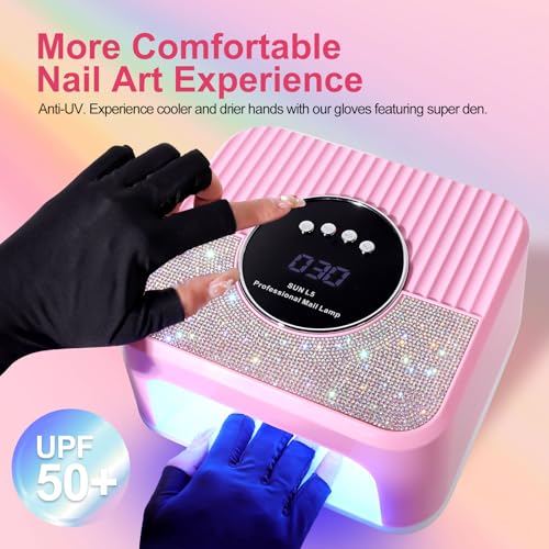 LIMEGIRL UV LED Nail Lamp Kit for Gel Polish Professional Fast Curing Pink Dryer Light Set with Protection Gloves Nail Art Cure Machine for Manicure Pedicure at Home and Salon