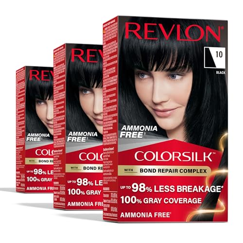 Revlon ColorSilk Black Hair Dye with Bond Repair, Ammonia Free, Pack of 3
