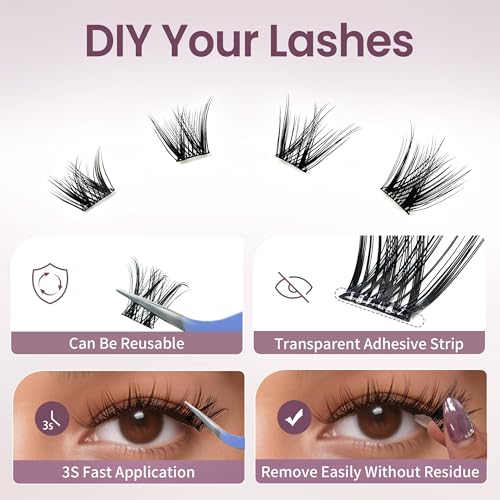 LAWINK Self Adhesive Eyelash Clusters 132pc 10-16mm D-Curly Wispy Lashes