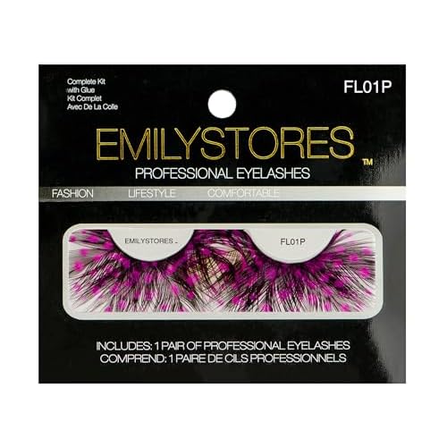 EMILYSTORES Pink Dots Faux-Feather False Eyelashes Halloween Colorful Eye lashes Extension For Beetlejuice Costume Cosplay Show Looking Masquerade Party Eyelashes 1 Pair