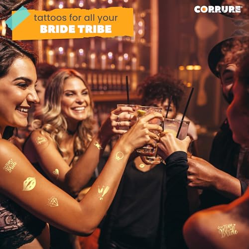 CORRURE Gold Temporary Tattoos - 38pcs Bachelorette Party Favors
