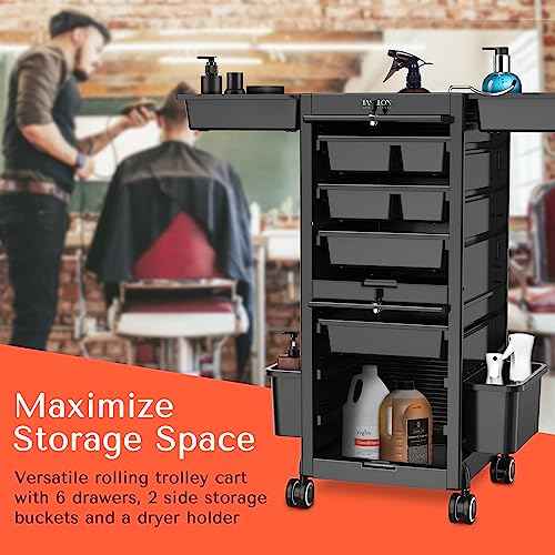 TASALON Premium Lockable Salon Trolley with Wheels and 6 Drawers & 2 Bucket, Versatile Salon Cart for Hair Stylist, Tattoo, Barber