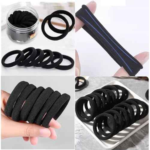 200PCS Black Hair Ties for Women Girls Seamless Thick Hair Band Elastic Hair Ties No Damage Ponytail Holder for Long Lasting Braids Ponytails and Medium Hair Cotton Elastic Bands Soft Hair Accessories