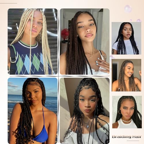 8 Packs Ombre Braiding Hair Pre Stretched 26 Inch Ombre Blue Long Pre Stretched Braiding Hair with Ombre Tone Hot Water Setting Soft Natural Texture Yaki Texture Hair (26inch 8Packs Tblue#)