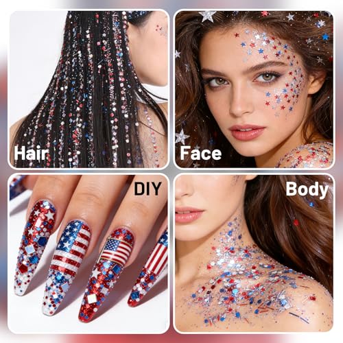 Red White Blue Star Glitter Stick for Face & Body