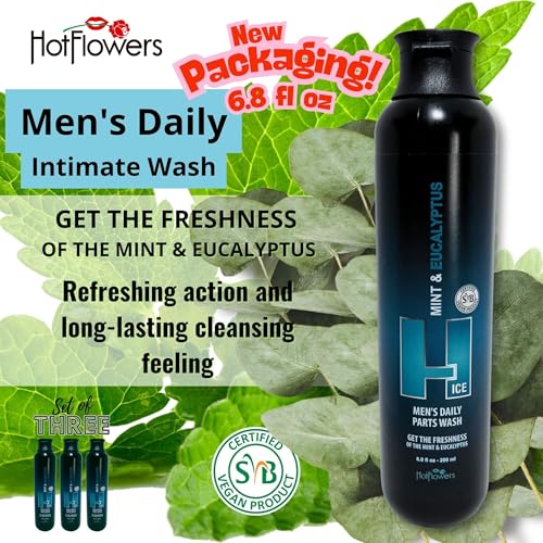 HOT FLOWERS Mint and Eucalyptus Men¡¯s Daily Intimate Wash for Essentials Body Health, 4.4 oz. each (3)