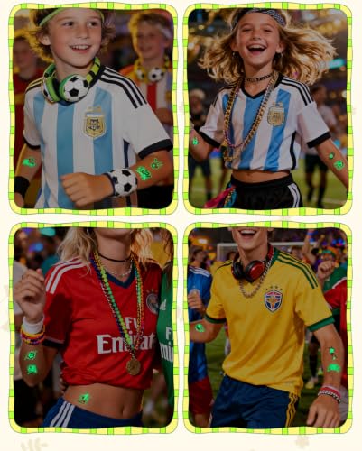 Glow-in-the-Dark Soccer Temporary Tattoos, 10 Sheets Waterproof