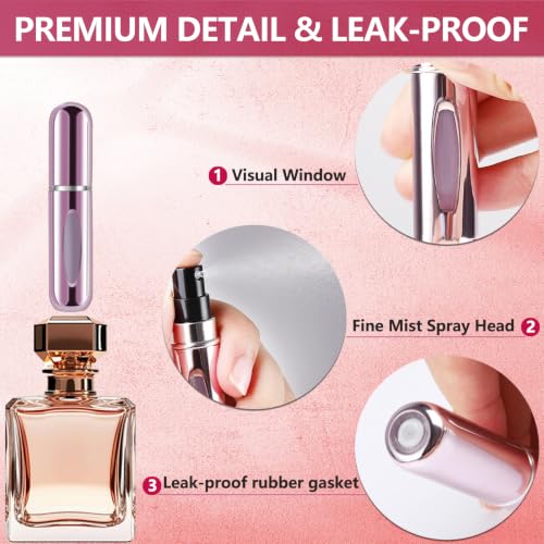 Refillable Perfume Atomizer Set - Leak-Proof, 5ml, 4 Colors - Silver Pink Blue Black