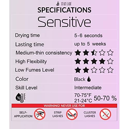 Extra Strong Evolution & Sensitive/Stacy Lash Eyelash Extension Glue 10ml/ Black Adhesive/Individual Semi-Permanent Lash Extensions / 1-2 & 5-6 Sec Drying Time/Low Fumes/Professional Supplies